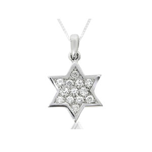 תליון מגן דוד עדין זהב לבן  14K