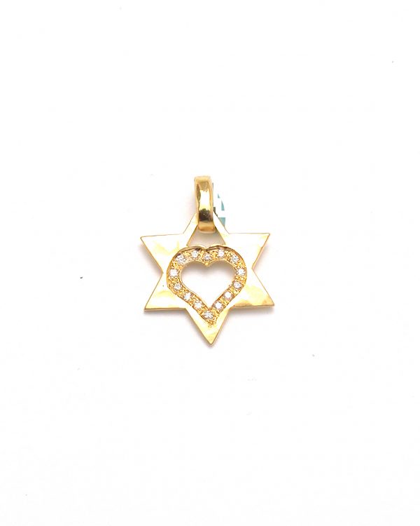 ⁦תליון מגן דוד ולב זהב לבן  14K משובץ יהלומים⁩ – תמונה ⁦2⁩
