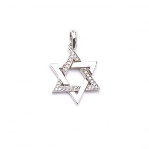 תליון מגן דוד זהב לבן/צהוב 14K משובץ יהלומים