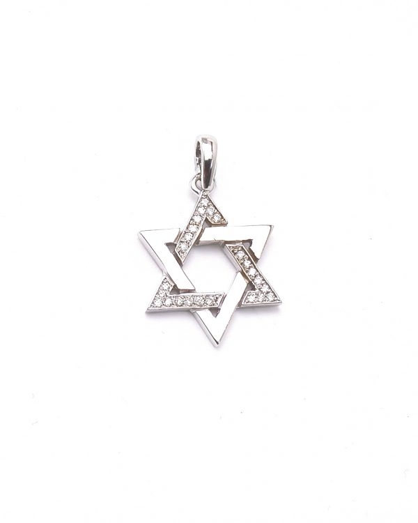 תליון מגן דוד זהב לבן/צהוב 14K משובץ יהלומים